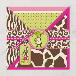 Invitation Anniversaire de safari de singe rose de jungle