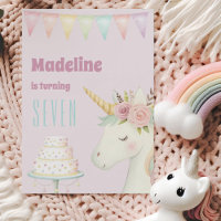 Anniversaire de sept ans de filles Licorne rose mi