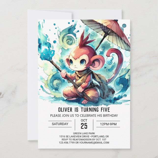 Invitation Anniversaire de singe chic et modifiable (Devant)