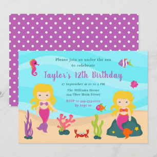 Invitation Anniversaire de Sirène aux Cheveux Blonds Mignonne