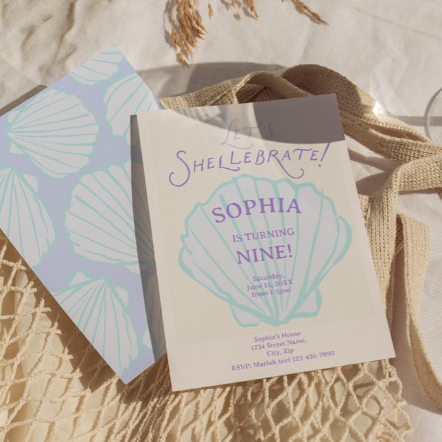 Invitation Anniversaire de Sirène Coquillages Branchés (Trendy Seashell Birthday Invitation)