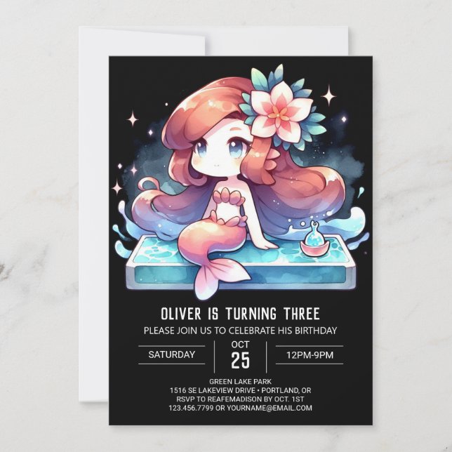 Invitation Anniversaire de Sirène Élégant Sous la Mer (Devant)
