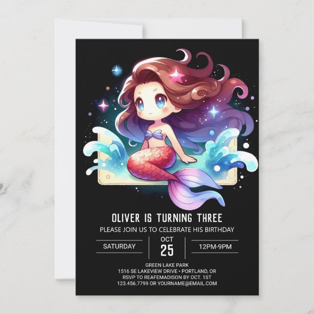 Invitation Anniversaire de Sirène Fantastique Enchantée (Devant)