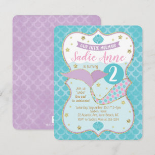 Invitation Anniversaire de sirène magique violet et turquoise