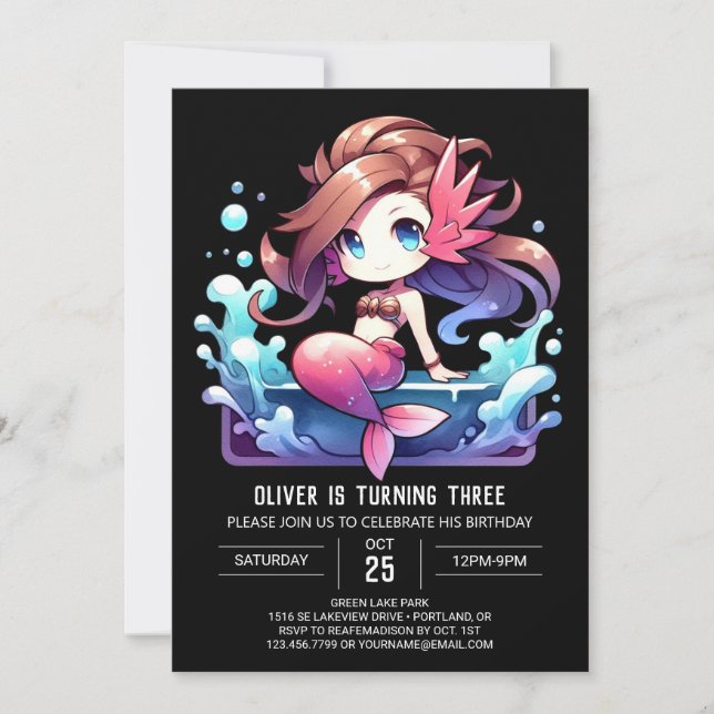Invitation Anniversaire de Sirène Majestueuse Amusant (Devant)