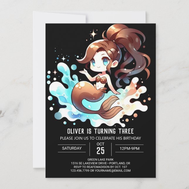 Invitation Anniversaire de Sirène Majestueuse Fantaisiste (Devant)