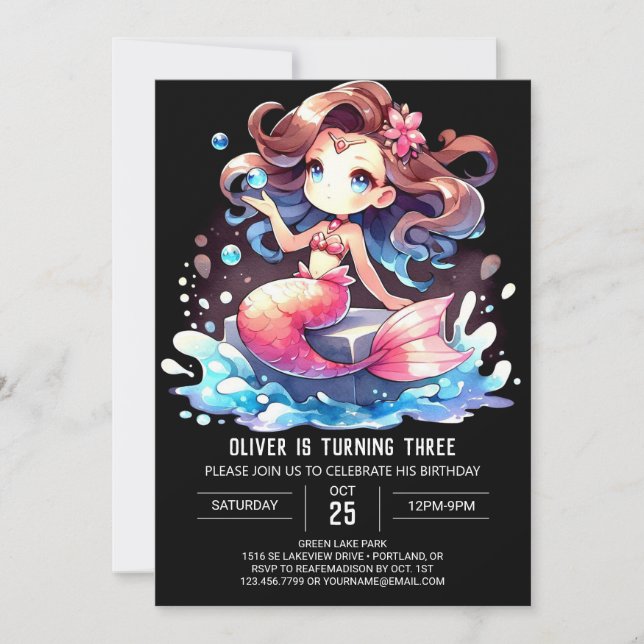 Invitation Anniversaire de Sirène Majestueuse Fantaisiste (Devant)