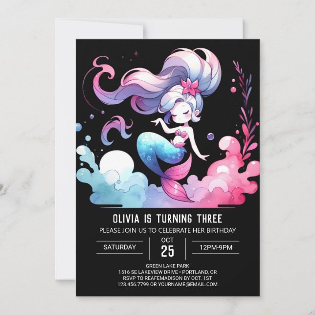 Invitation Anniversaire de Sirène Rêveuse sous la Mer (Devant)