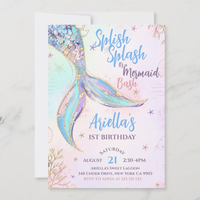 Invitation anniversaire de sirène sous-marine (Devant)