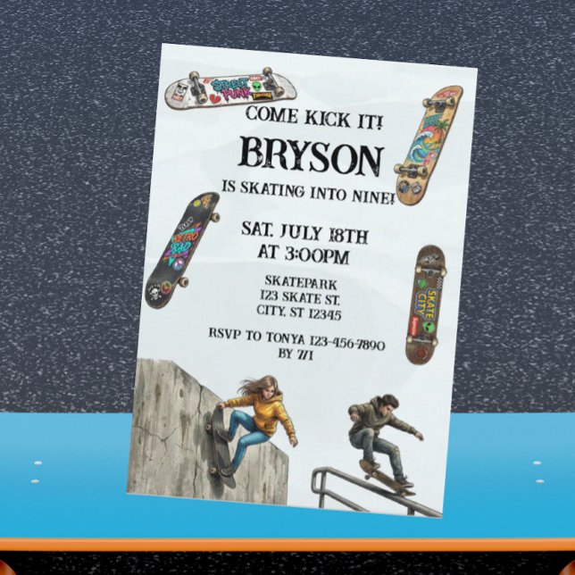 Invitation Anniversaire de skateboard avec planches de skateb (Créateur téléchargé)