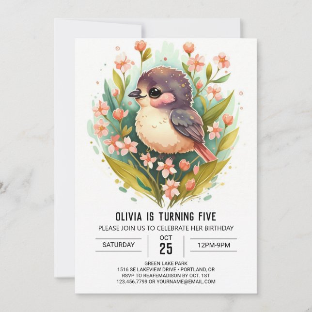 Invitation Anniversaire de Songbird Pink Bird (Devant)