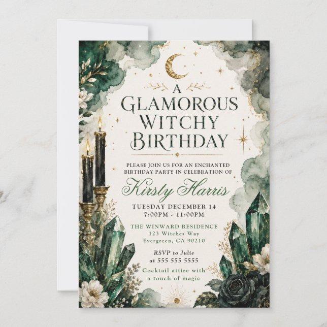 Invitation Anniversaire de sorcière glamour (Devant)