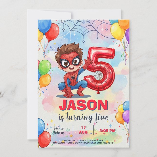Invitation Anniversaire de Spiderman (Devant)