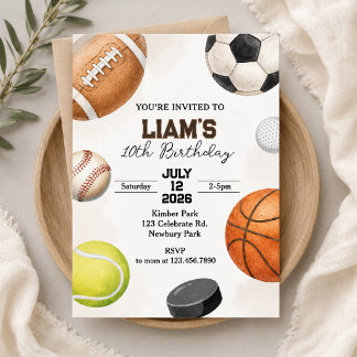Invitation Anniversaire de sport | Fête d'anniversaire de tou