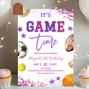 Invitation Anniversaire de sports de sequin violet