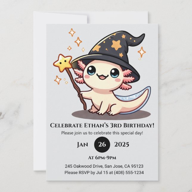 Invitation Anniversaire de Starry Spell Axolotl (Devant)