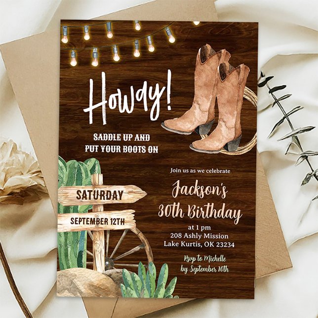 Invitation Anniversaire de style western rustique pour homme  (Créateur téléchargé)