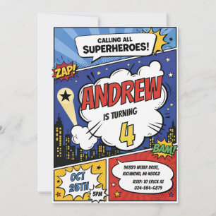 Invitation Anniversaire de super-héros de bande dessinée pers