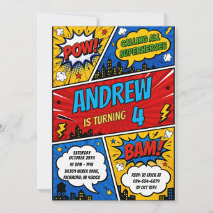 Invitation Anniversaire de super-héros de bande dessinée pers