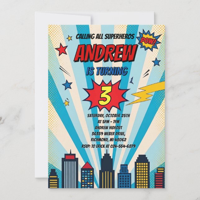 Invitation Anniversaire de super-héros de bande dessinée vint (Devant)