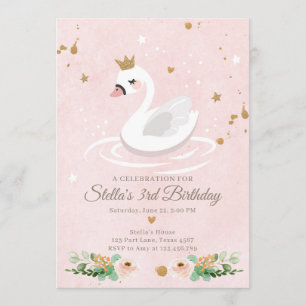 Invitation Anniversaire de Swan Girl Princess Pink