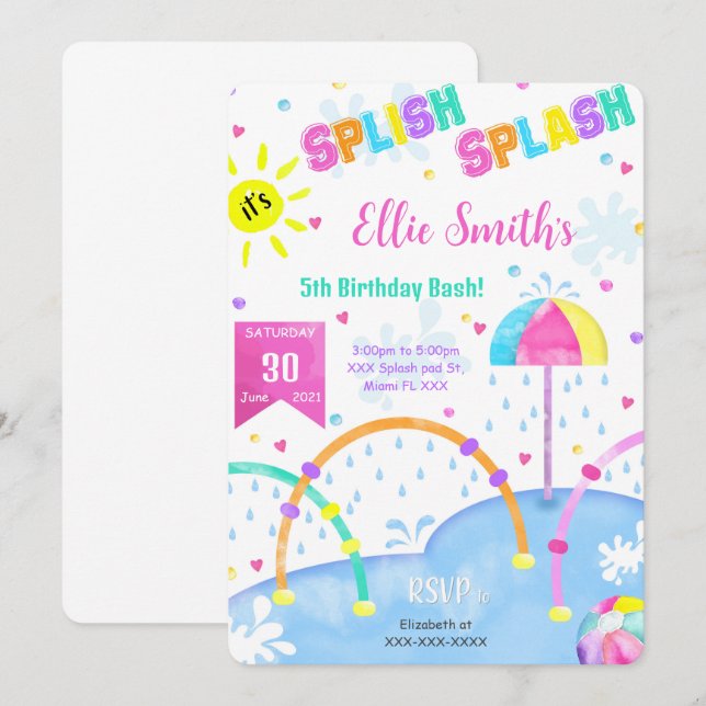 Invitation anniversaire de tapis de jeux d'eau mod (Devant / Derrière)