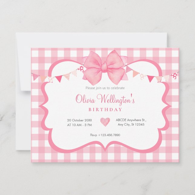 Invitation Anniversaire de tartan rose pastel (Devant)