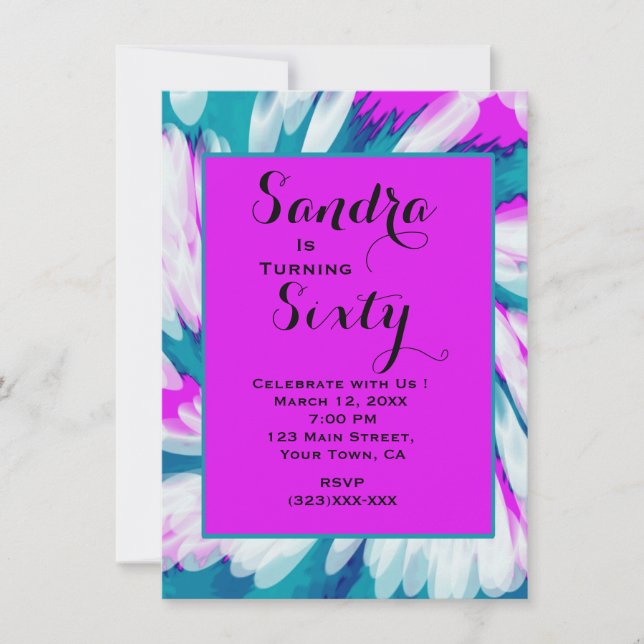 Invitation Anniversaire de teint rose Turquoise (Devant)