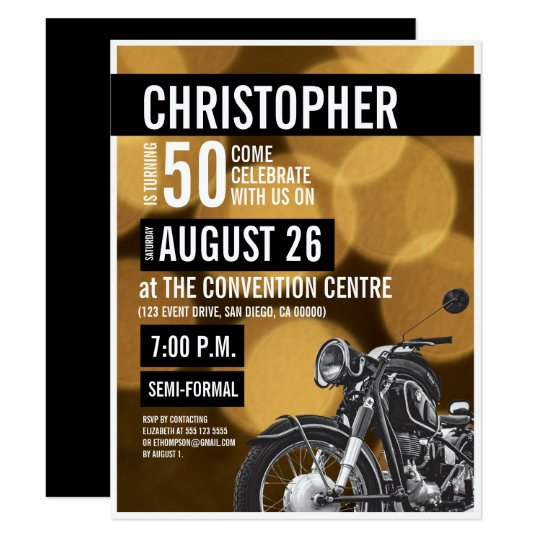 Invitation Anniversaire De Theme Moderne Noir De Moto D Or Zazzle Fr