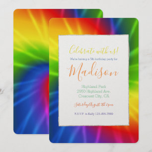 Invitation Anniversaire de Tie Dye Rainbow