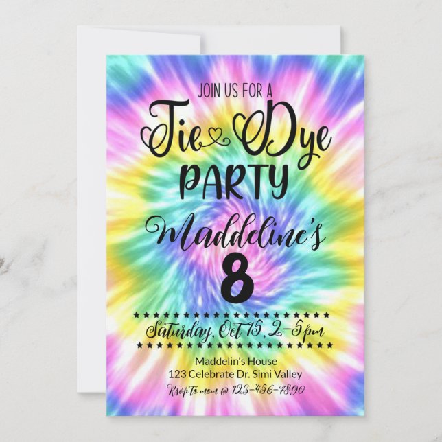 Invitation Anniversaire de Tie Dye, Tie Dye Party, (Devant)