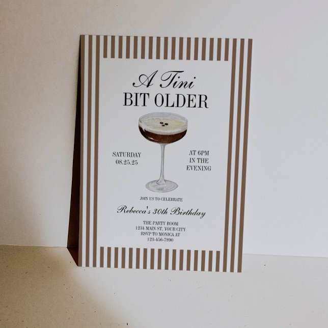 Invitation Anniversaire de Tini Bit, Espresso Martini (Tini Bit Older Espresso Martini Birthday Invite)
