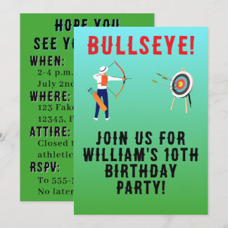 Invitation Anniversaire de tir à l'arc Bullseye vert et bleu