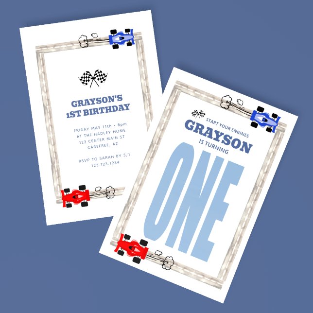 Invitation Anniversaire de Tour de Course Un Garçon 1 an (Créateur téléchargé)