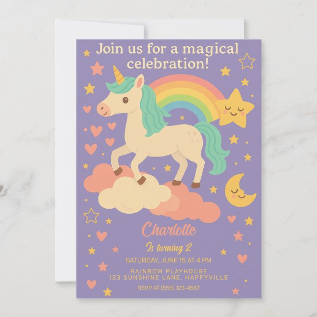 Invitation Anniversaire de Unicorn pour filles - Magical Rain (Devant)