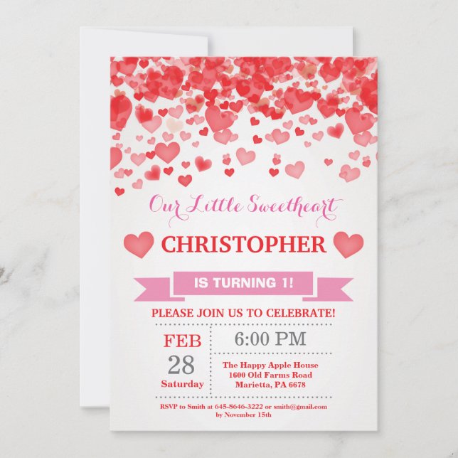 Invitation Anniversaire de Valentine notre petit amoureux (Devant)