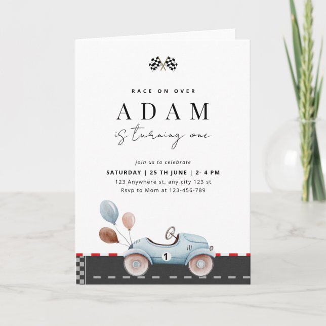 Invitation Anniversaire de voiture de course Anniversaire rap (Devant)