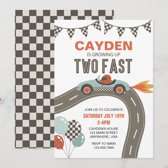 Invitation Anniversaire de voiture de course rapide deux (Devant / Derrière)