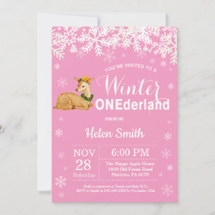 Invitation Anniversaire de Winter Onederland Deer Girl 1 an