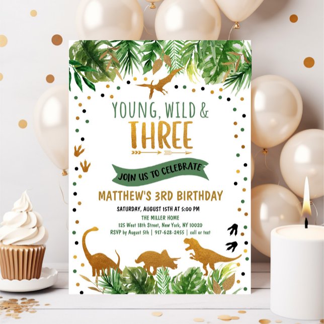 Invitation Anniversaire de Young Wild & Three Dinosaur (Créateur téléchargé)