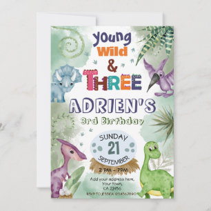 Invitation Anniversaire de Young Wild & Three Dinosaur