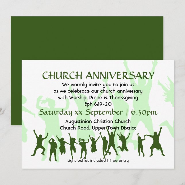 Invitation ANNIVERSAIRE D'ÉGLISE Moderne Personnalisable Vert (Devant / Derrière)