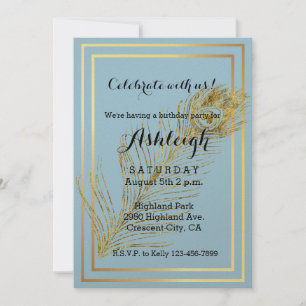 Invitation Anniversaire d'Elegant Glam Peacock Feather