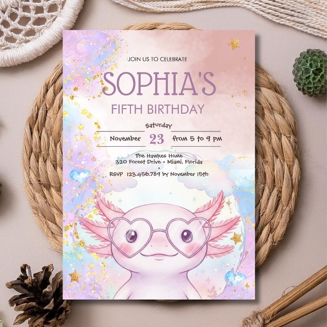 Invitation Anniversaire d'enfants axolotl fantaisiste (Créateur téléchargé)