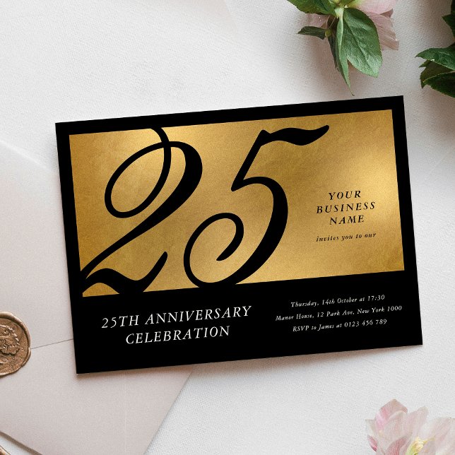 Invitation Anniversaire d'entreprise Noir et Or Chic (Corporate Black & Gold Chic Business Anniversary Invitation)
