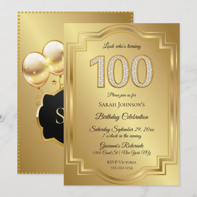 Invitation Anniversaire des 100 ans de Gold & Diamonds (Devant / Derrière)