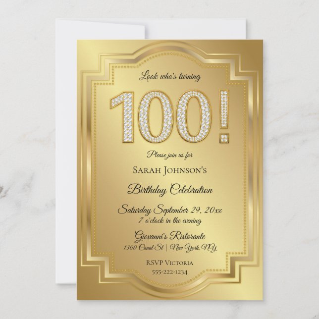 Invitation Anniversaire des 100 ans Or & Diamants (Devant)