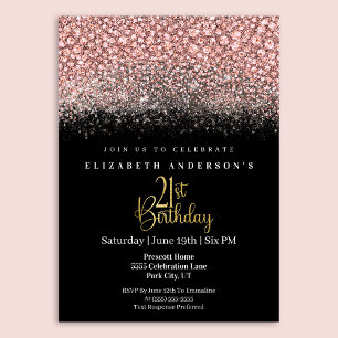 Invitation Anniversaire des 21 ans Glamour Rose Pailleté Bijo