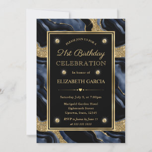 Invitation Anniversaire des 21 ans pailleté de bleu et d'or é