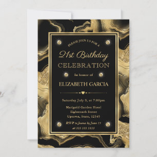 Invitation Anniversaire des 21 ans paillettes noir et or élég